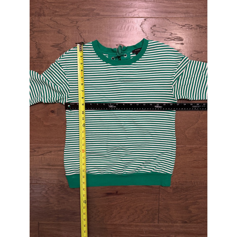 Halogen Womens Green White Striped Lace Up Back Sweatshirt Crew XS HA376306MI - Picture 4 of 6